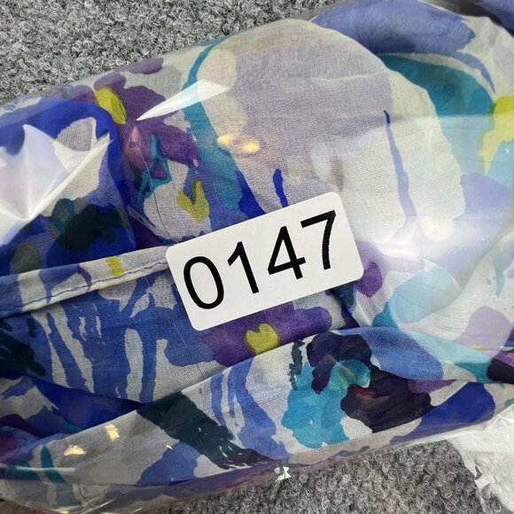 Anne Klein 100% Silk Floral Scarf Multicolor Blue Yellow Purple - Picture 5 of 5